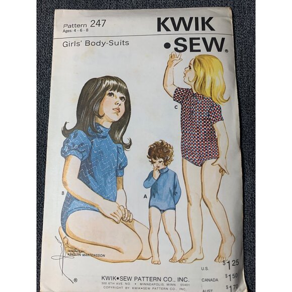 Kwik Sew Girls Boby Suits Sewing Pattern sz 4 6 8 247 - uncut - Picture 5 of 10